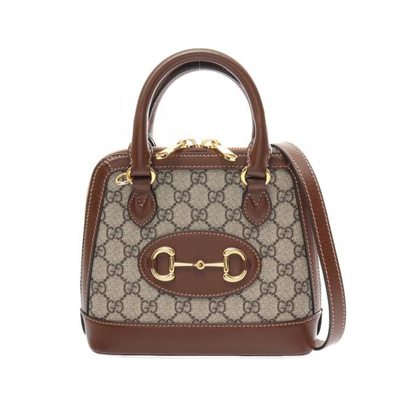Gucci Horsebit 1955 Mini Top Handle GG Supreme Handbag Leather Beige Brown - Picture 1 of 8
